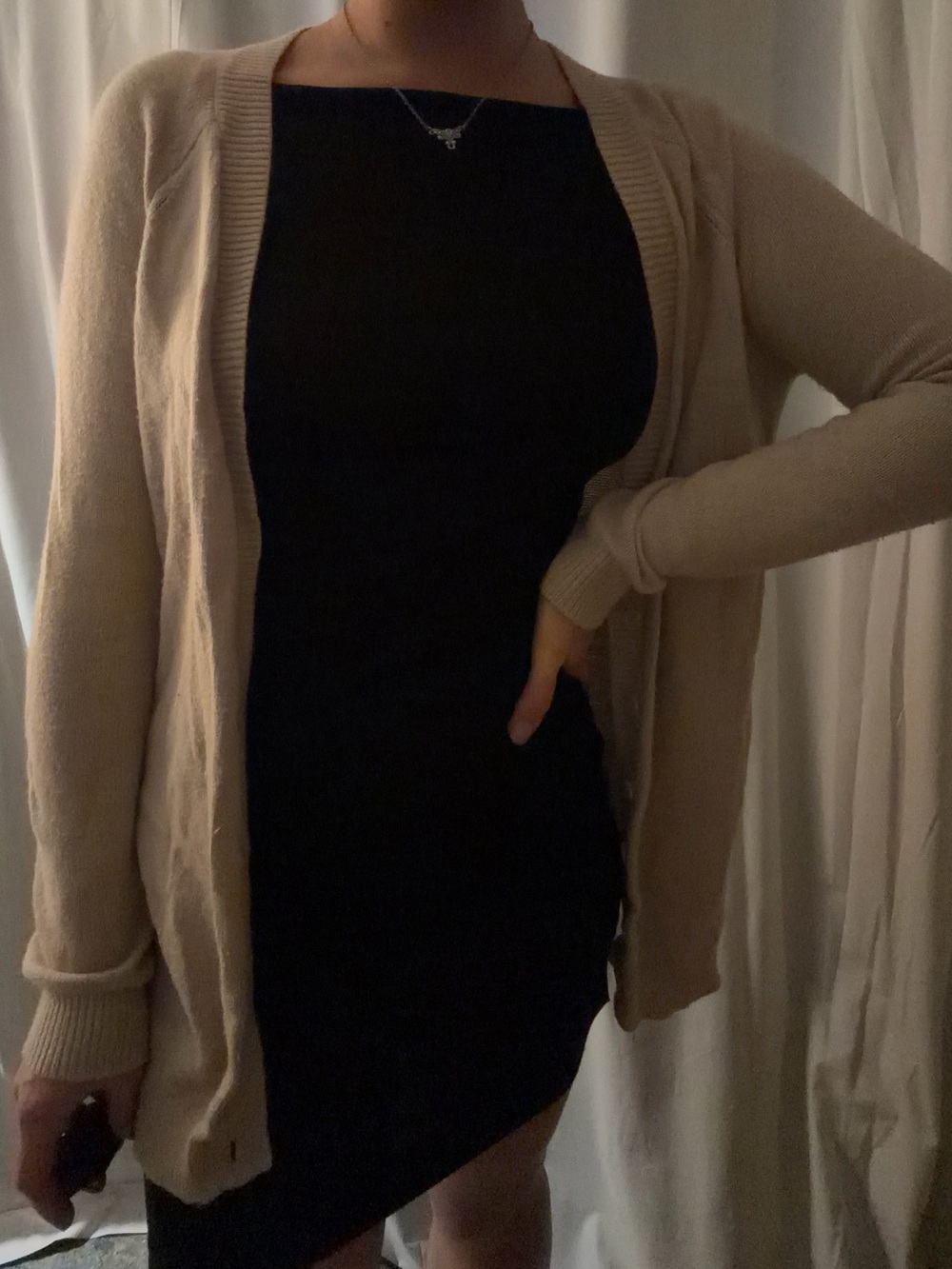 Beige Button Front Knit Cardigan Sweater